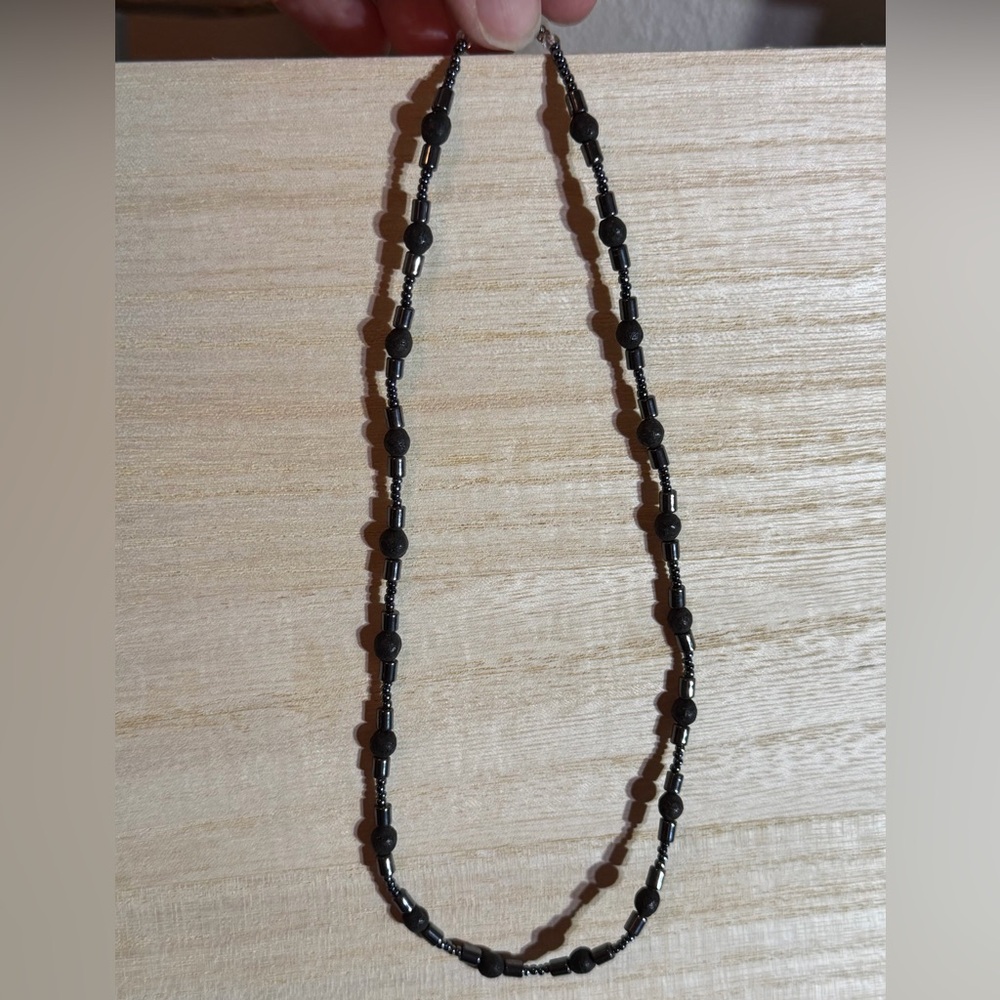 Handcrafted Hematite Black Beaded Choker Necklace